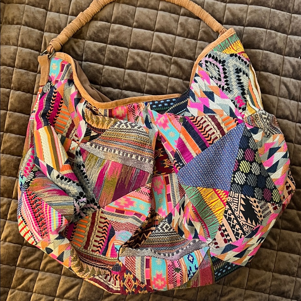 Free People Boho Patchwork Multicolor Hobo Bag - Vibrant Aztec Print